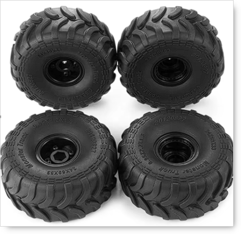 DCR 1.0" 1/24 Scale RC Monster Truck Tire Set w/Wheels!
