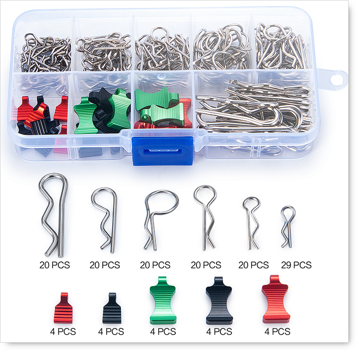 DCR RC Car Body Shell Clip Pins with Storage Case for 1/24, 1/16, 1/12, 1/10